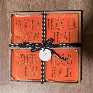 NIB Rae Dunn Orange Halloween Coasters Set